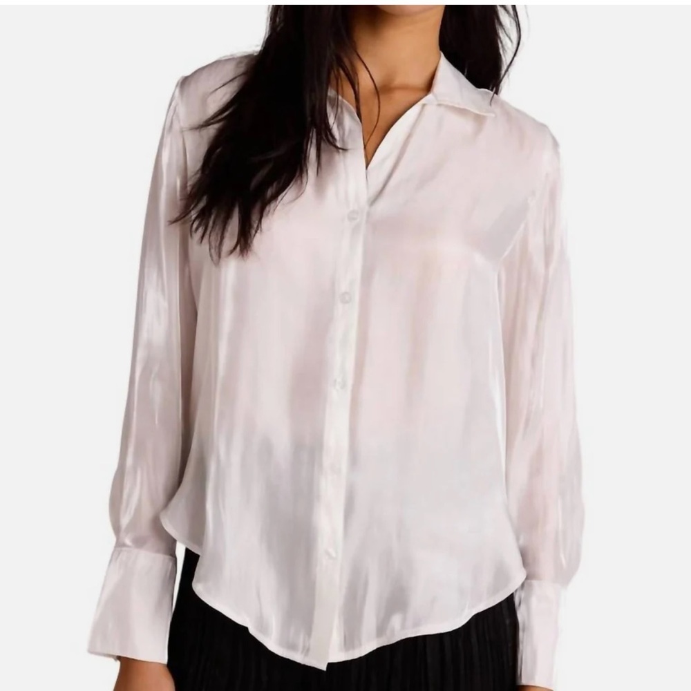 Bella Dahl Shirt Tail Button Down White Shimmer Blouse Sz M